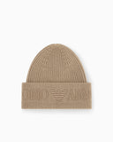 Beanie hat in ribbed virgin wool with embossed logo on cuff