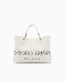 MyEA medium shopper bag in nappa leather with a zebra-striped logo