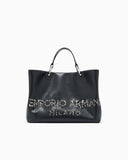 MyEA medium shopper bag in nappa leather with a zebra-striped logo