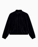 Blouson jacket in stretch chenille with a ruffled collar