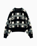 Crew neck pullover with checkered inlay graphic and logo