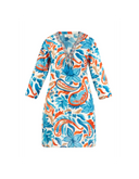 TUNIQUE CIRCE FLEURS BLEUES ET ORANGE