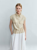 Bi-Color Sleeveless Dress with Adjustable Funnel Neck