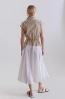 Bi-Color Sleeveless Dress with Adjustable Funnel Neck