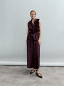 Soft Structured Fig Taffeta Palazzo with Drawstring Detail