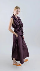 Soft Structured Fig Taffeta Palazzo with Drawstring Detail