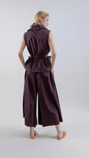 Soft Structured Fig Taffeta Palazzo with Drawstring Detail