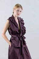 Taffeta Wrap Top with Notched Lapels