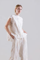 Ethereal Botanical Tencel Ring-Neck Blouse