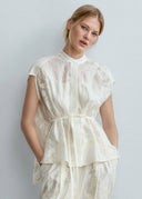 Ethereal Botanical Tencel Ring-Neck Blouse
