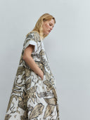 Retro Bloomleaf Long Dress with Bib Mao Collar