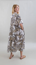 Retro Bloomleaf Long Dress with Bib Mao Collar