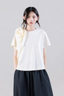 Sculptural Rosette Mercerized Cotton Wide T-Shirt