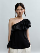 Asymmetric Cascade Rosette Mercerized Cotton T-Shirt