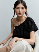 Asymmetric Cascade Rosette Mercerized Cotton T-Shirt