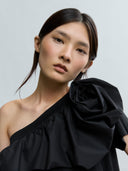 Asymmetric Cascade Rosette Mercerized Cotton T-Shirt