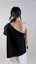 Asymmetric Cascade Rosette Mercerized Cotton T-Shirt