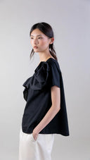 Asymmetric Cascade Rosette Mercerized Cotton T-Shirt