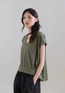 Low Shoulder Mercerized Cotton T-shirt V-neck