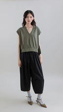 Low Shoulder Mercerized Cotton T-shirt V-neck