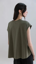 Low Shoulder Mercerized Cotton T-shirt V-neck