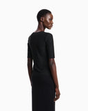 Two-way stretch jacquard motif nylon-jersey V-neck jumper