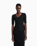 Two-way stretch jacquard motif nylon-jersey V-neck jumper