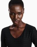 Two-way stretch jacquard motif nylon-jersey V-neck jumper