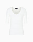 Two-way stretch jacquard motif nylon-jersey V-neck jumper