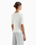 Two-way stretch jacquard motif nylon-jersey V-neck jumper