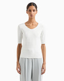 Two-way stretch jacquard motif nylon-jersey V-neck jumper