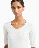 Two-way stretch jacquard motif nylon-jersey V-neck jumper