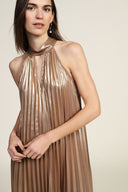 Long pleated dress sleeveless halter neck