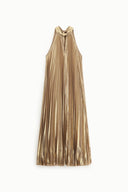 Long pleated dress sleeveless halter neck