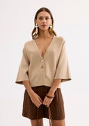 Structured V-neck top with wide sleeves