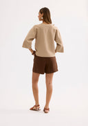 Structured V-neck top with wide sleeves