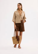 Structured V-neck top with wide sleeves