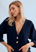 Structured V-neck top with wide sleeves