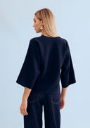 Structured V-neck top with wide sleeves