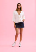 Structured V-neck top with wide sleeves