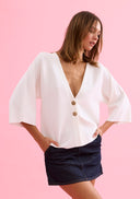 Structured V-neck top with wide sleeves