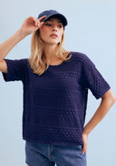 Navy blue openwork knit sweater