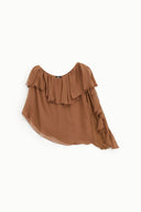 Blouse asymmetrical ruffle one-shoulder long sleeve