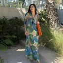 TUNIQUE AMAZONE FLEURS BLEUES ET VERTES