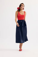 Belted midi skirt