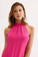 Long flowy dress with a high collar