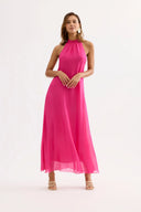 Long flowy dress with a high collar