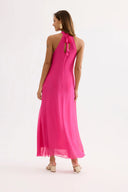 Long flowy dress with a high collar