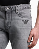 J06 slim-fit washed denim jeans with eagle embroidery