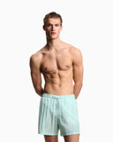 Swim shorts with stitched logo embroidery